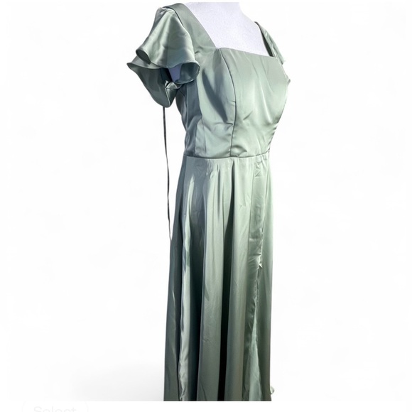 NWT Elegant 8 sage Green Evening Gown lace up back slit bridesmaids formal - Picture 7 of 9